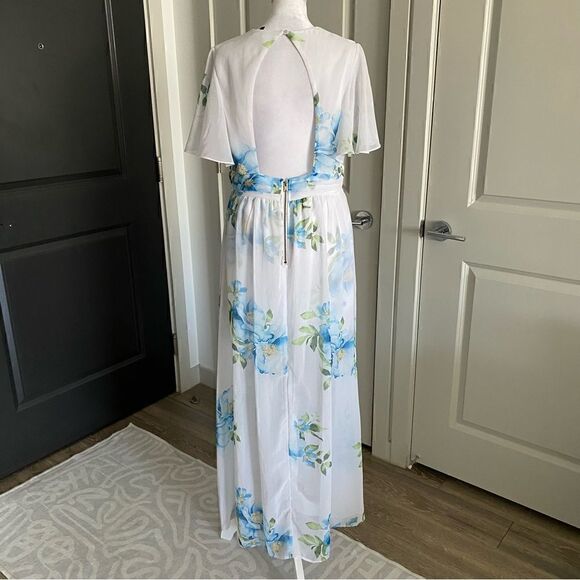 Disney Princess Line White and Blue Floral Maxi Overlay Romper Size L - Picture 3 of 13